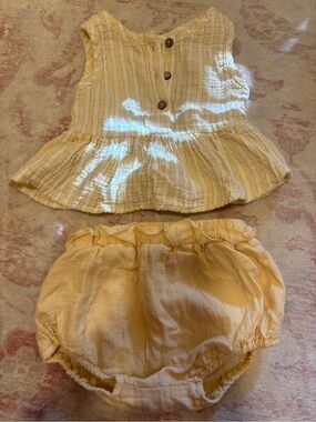 Quincy Mae Yellow Striped Peplum Top & Bloomers Set